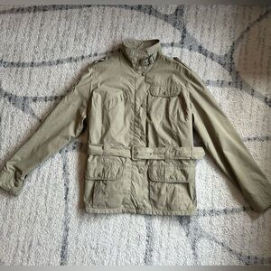 Barbour Belted Utility Jacket Khaki Beige Plaid Lining Size US 14 / UK 18